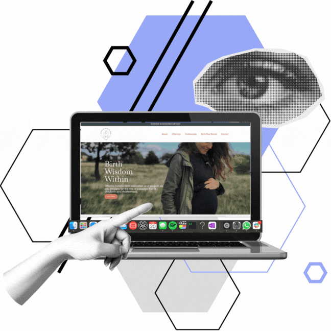 Creative graphic with open laptop scrolling a website